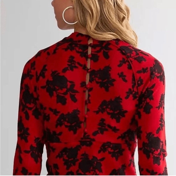 NWT Free People Dinner Party Long Sleeve S Floral Key Hole Mock Neck Retro Chic - Picture 3 of 8